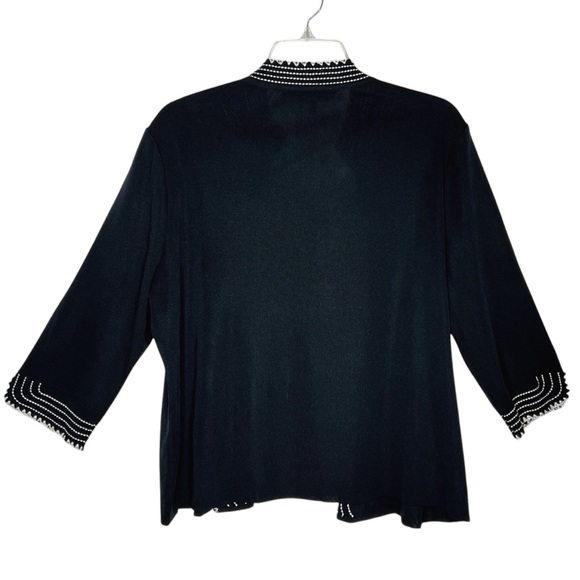 Ming Wang Embroidered Scallop Cardigan Size L Black Acrylic Knit Open Front - Picture 4 of 7